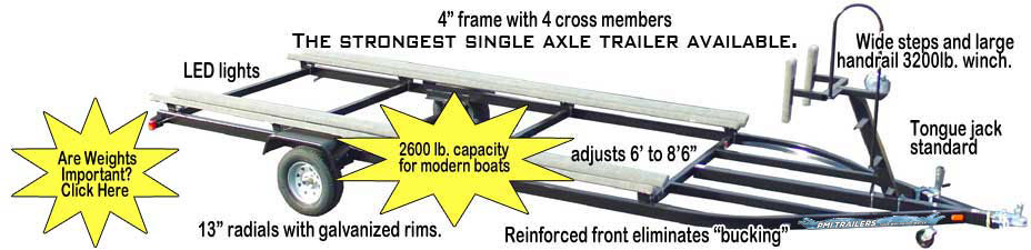 features of PMI single axle pontoon trailers